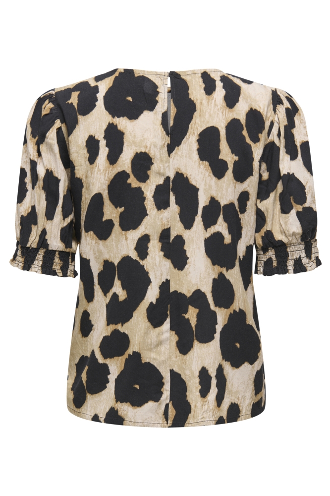 ONLMINDY S/S PUFF SLEEVE TOP WVN 15359132 TAPIOCA/NOMADIC LEO